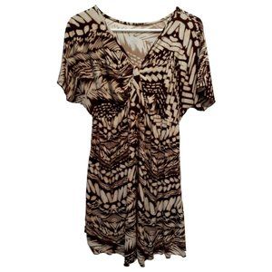 Brown & Cream Flutter Sleeved Dress Large